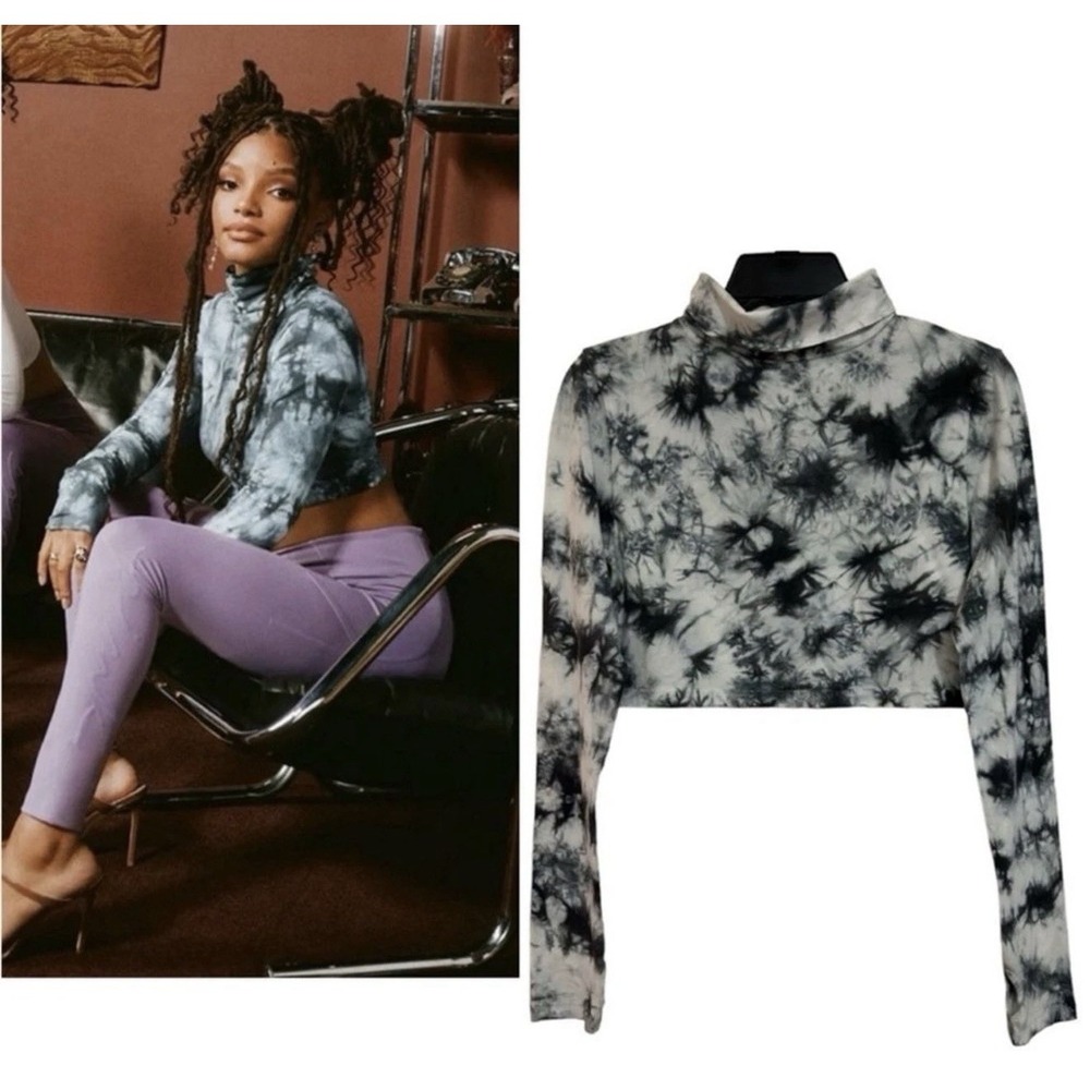 Pink VS Chloe X Halle Long Sleeve Tie Dye Crop Turtleneck Top Size XL Collab Emo